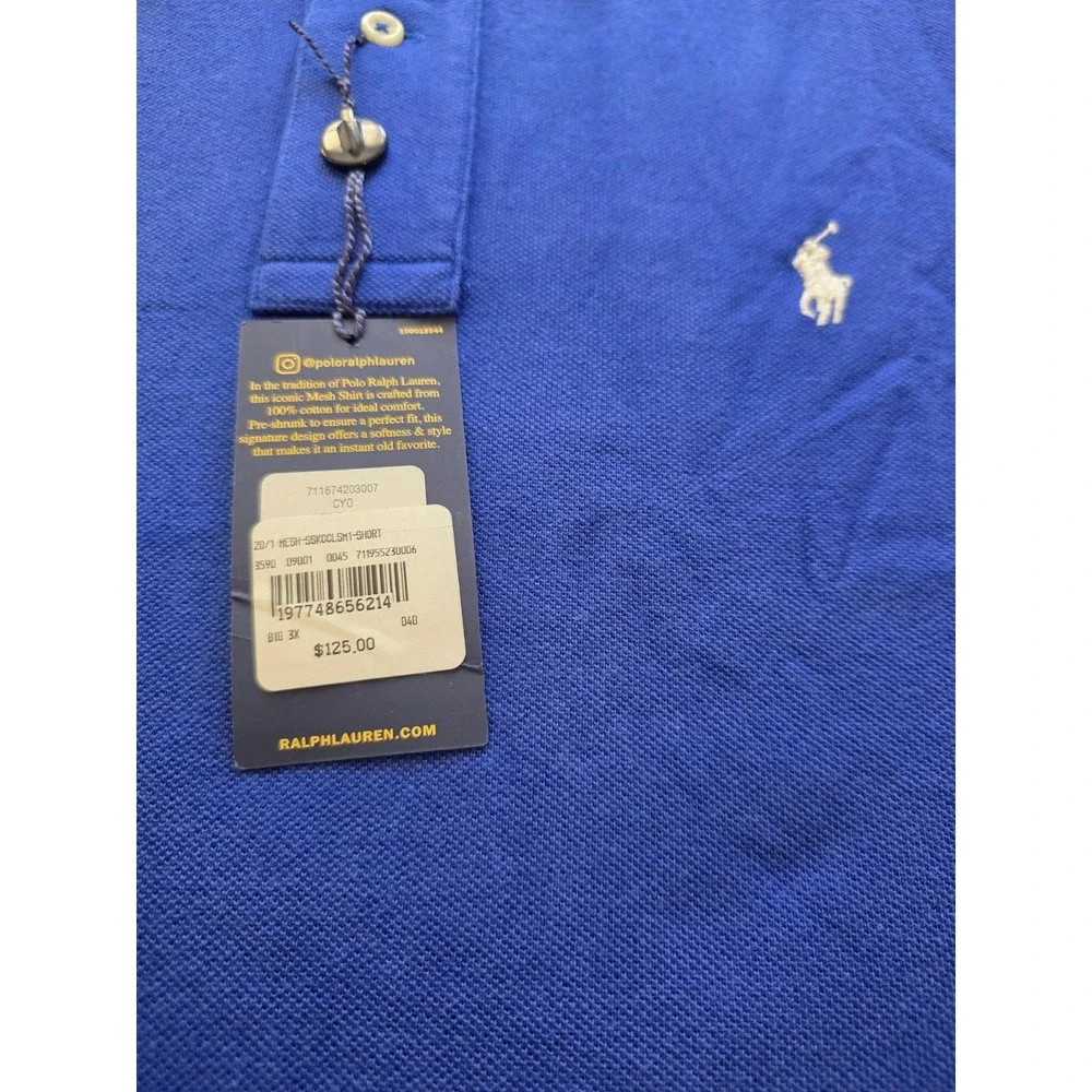 Polo Ralph Lauren Cotton Polo Shirt Men's Big & Tall 3XB Blue w/ White Pony NWT